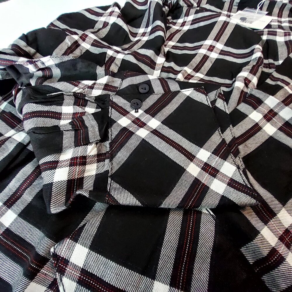 Zac & Rachel Womens Size 2X Black/White Plaid V-Neck Tie-Front Blouse 100% Rayon - Picture 9 of 12